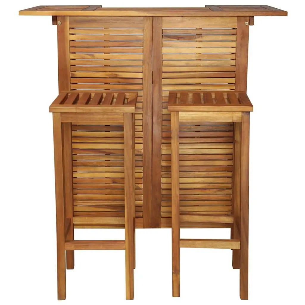 Bar Table and Chair Set Solid Acacia Wood 3 Piece Brown Outdoor Indoor Furniture