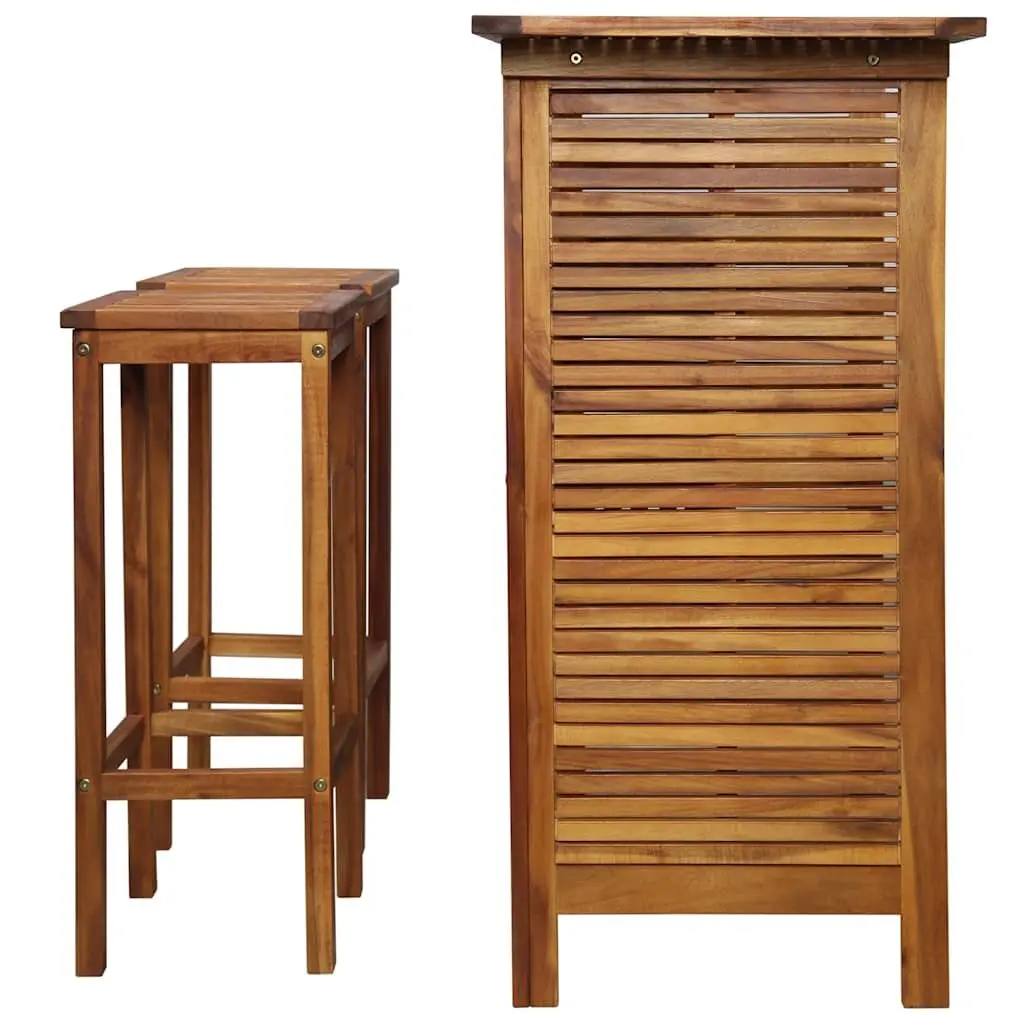 Bar Table and Chair Set Solid Acacia Wood 3 Piece Brown Outdoor Indoor Furniture