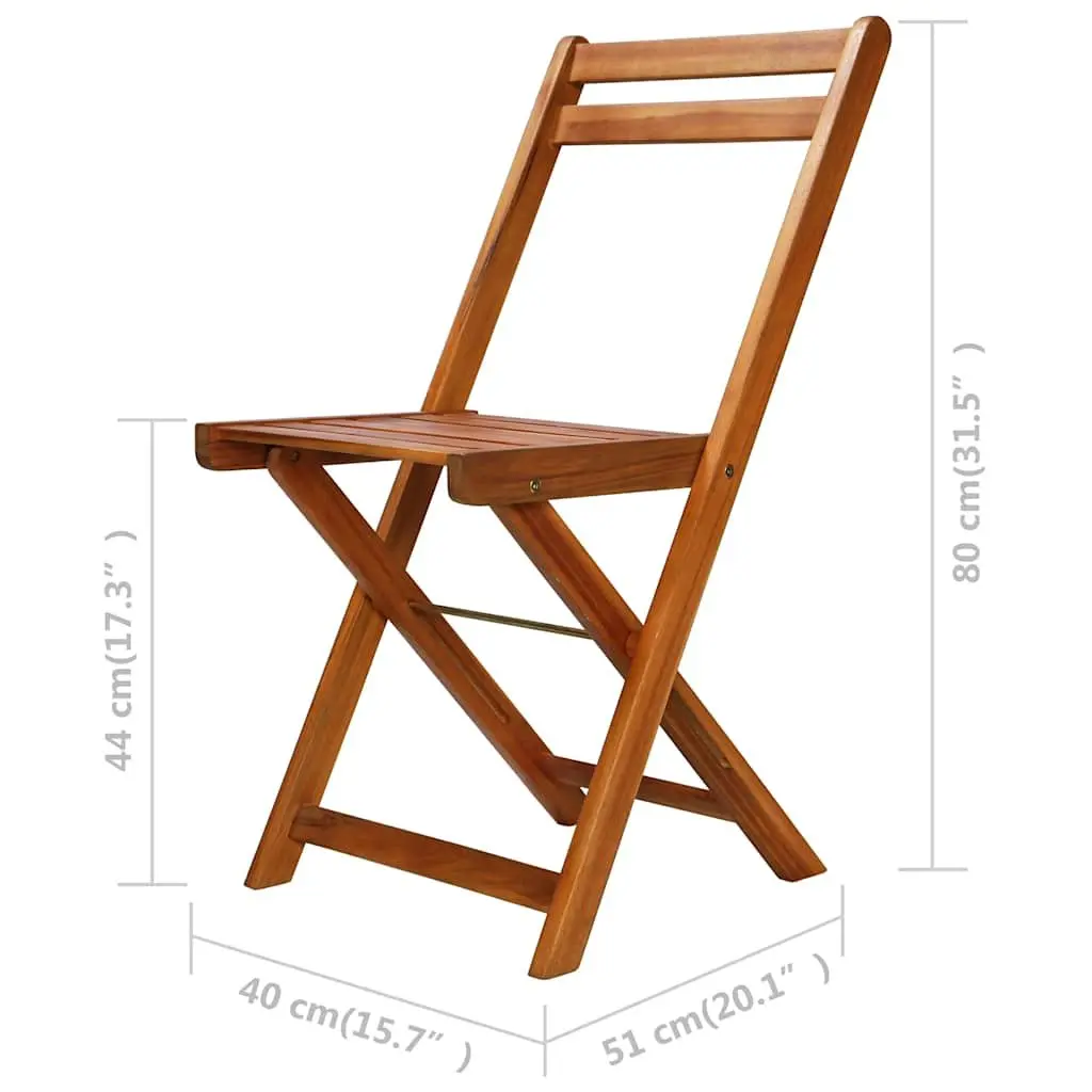 Outdoor Bistro Chairs Solid Acacia Wood Folding Brown 2 Piece Set