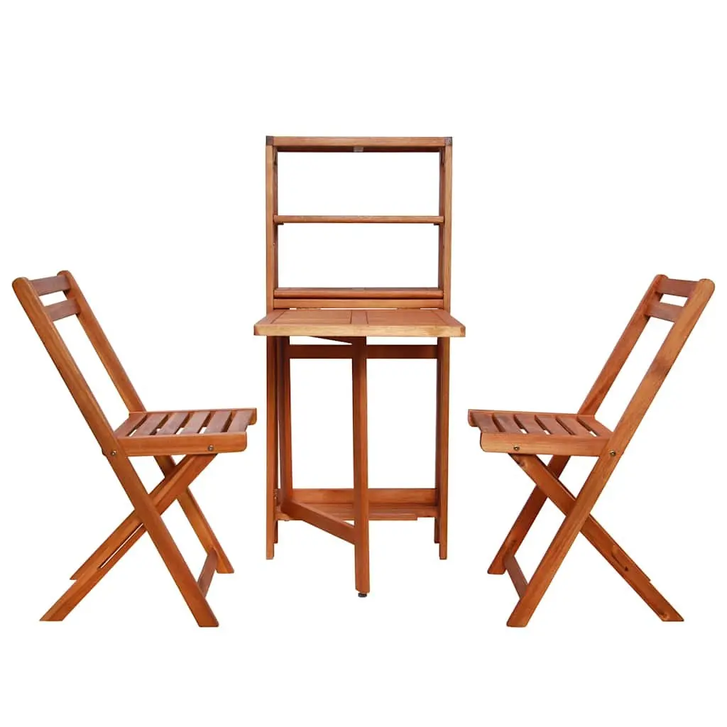 3 Piece Folding Bistro Set Outdoor Furniture Brown Wooden Garden Patio Chairs