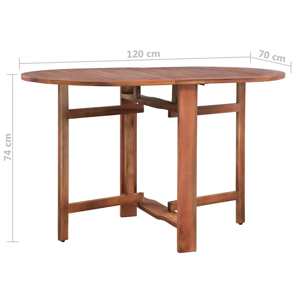 Oval Folding Dining Table Solid Acacia Wood 120W x 70D x 74H cm Brown