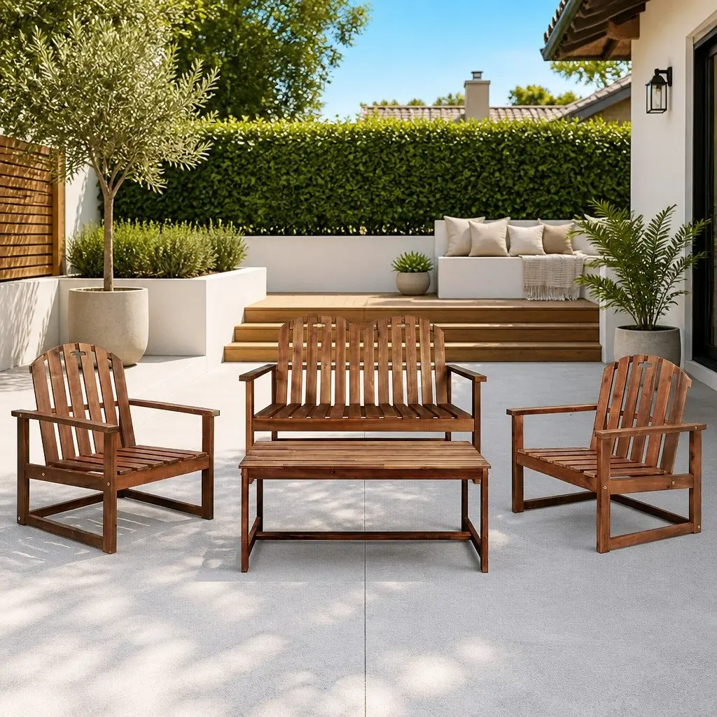 4 Piece Outdoor Lounge Set Brown Solid Acacia Wood Garden Patio Furniture