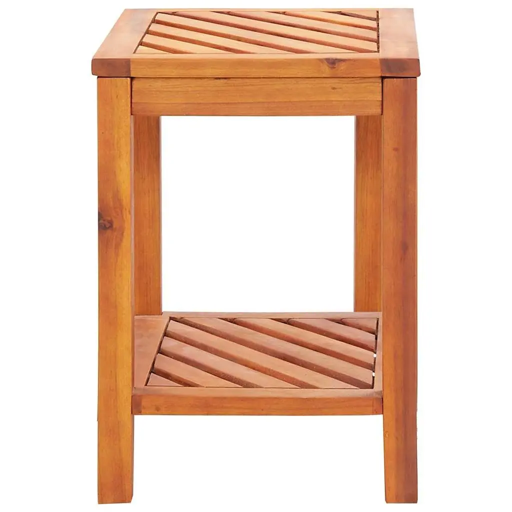End Table Solid Acacia Wood Two-Tier Storage Brown 45 x 33 x 45 cm