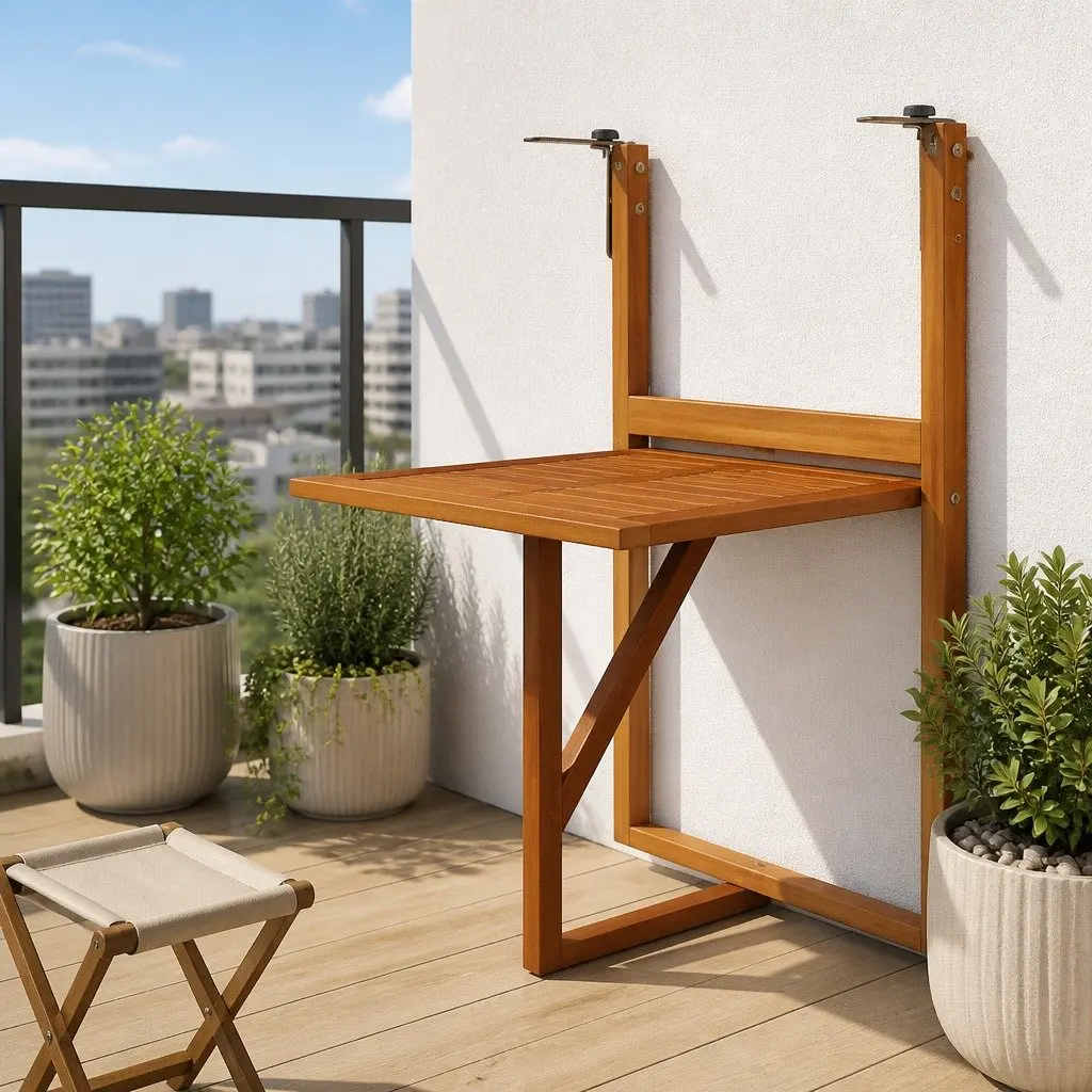 Hanging Balcony Table Folding Solid Acacia Wood 64.5x44x80 cm Brown