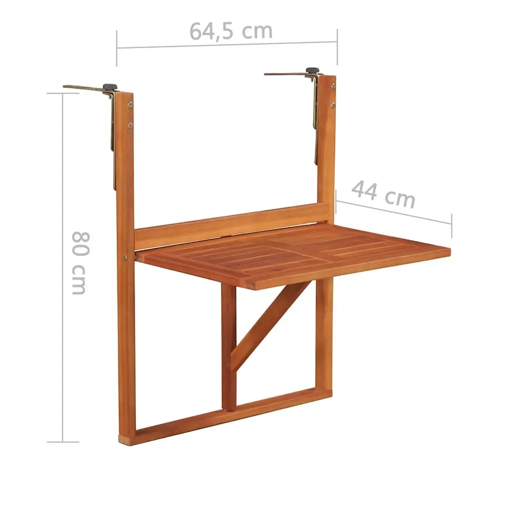 Hanging Balcony Table Folding Solid Acacia Wood 64.5x44x80 cm Brown