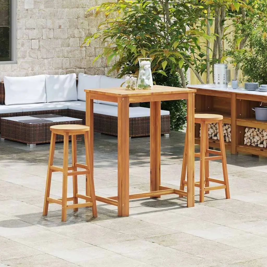 Bar Stools 2 Piece Solid Acacia Wood Brown with Footrest for Kitchen Dining