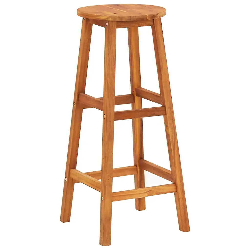 Bar Stools 2 Piece Solid Acacia Wood Brown with Footrest for Kitchen Dining