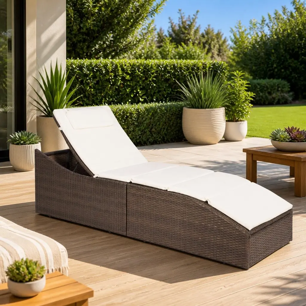 Sun Lounger with Adjustable Headrest for Outdoors