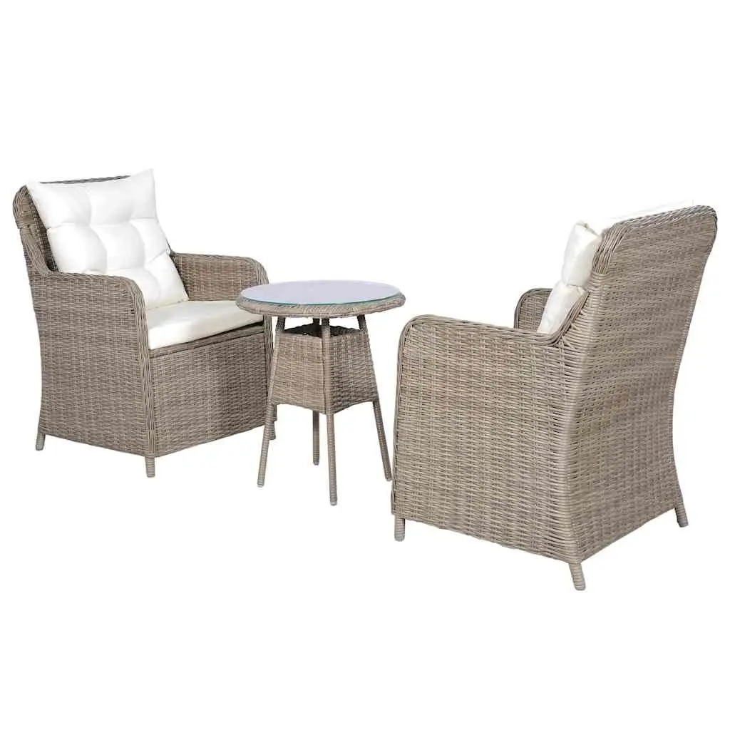 3 Piece Outdoor Furniture Set Patio Dining Table Brown PE Rattan with Cushions and Powder Coated Steel Frames
