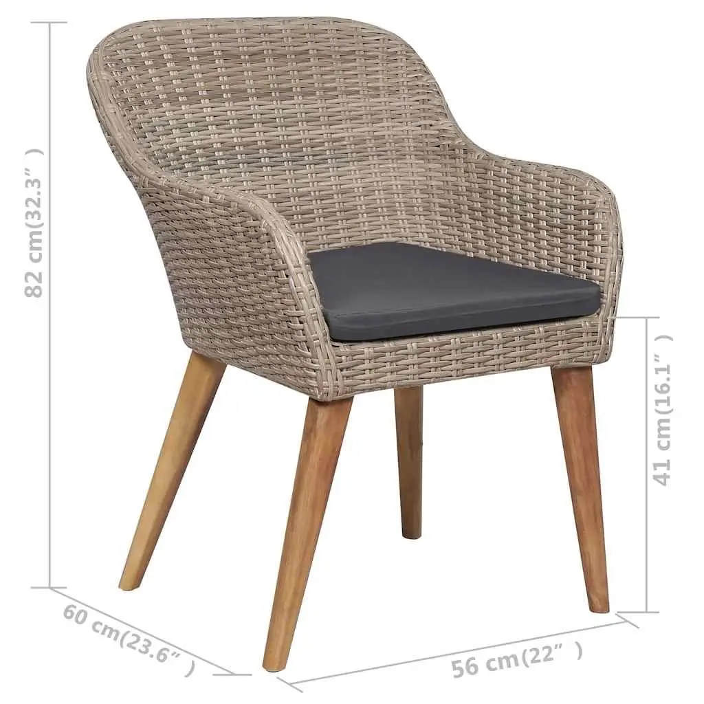 Outdoor Dining Chairs Set PE Rattan Powder-Coated Steel 2 pcs Brown