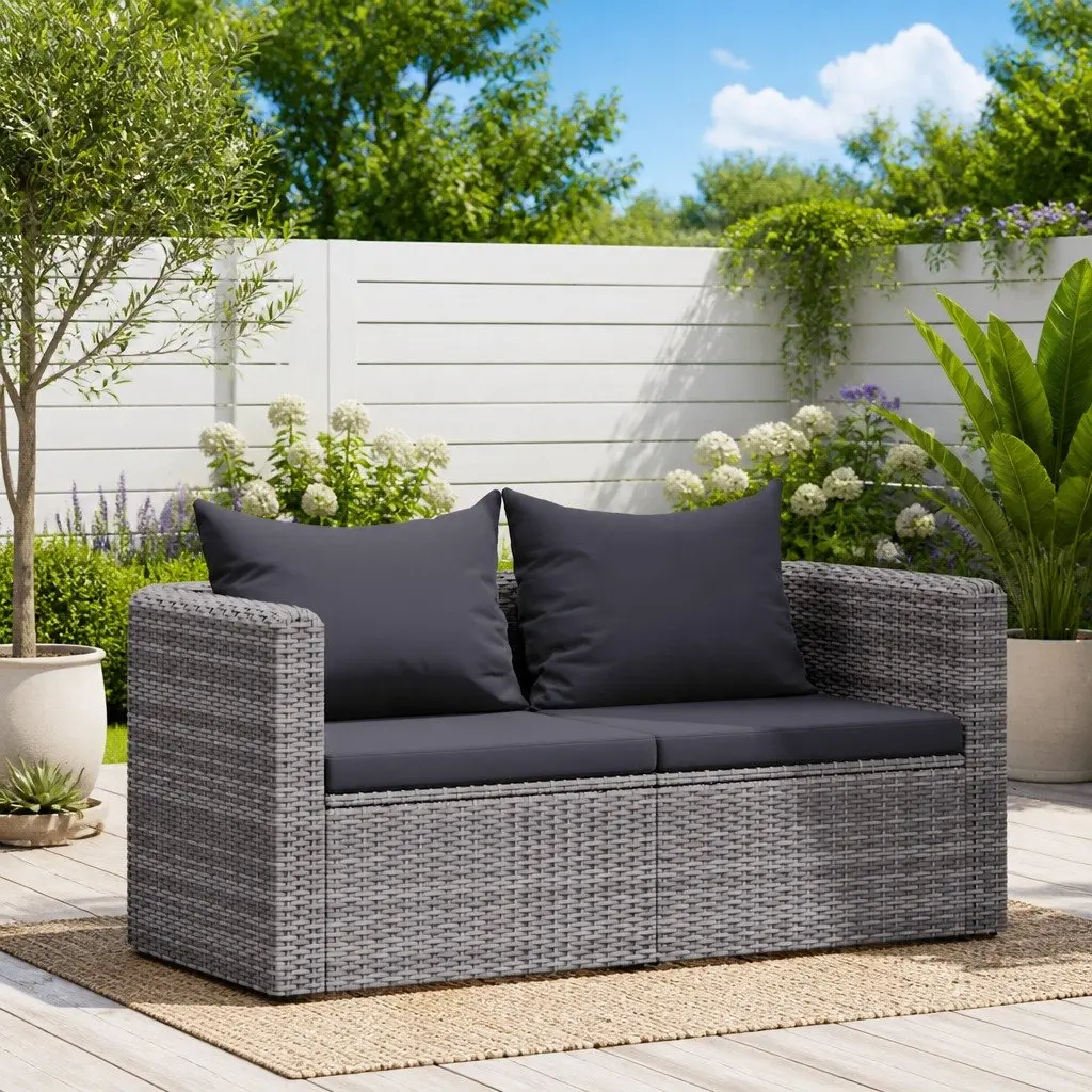 Outdoor Seating Set Grey Poly Rattan 2 Piece Cushioned Garden Corner Sofa