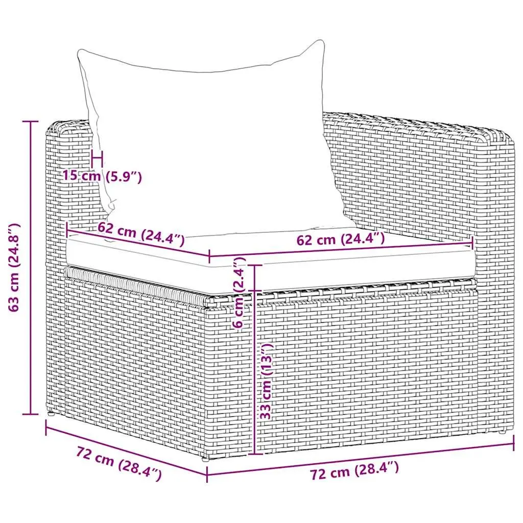 Outdoor Seating Set Grey Poly Rattan 2 Piece Cushioned Garden Corner Sofa