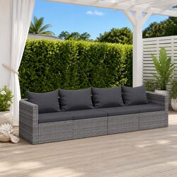 4 Piece Grey Rattan Patio Sofa Set