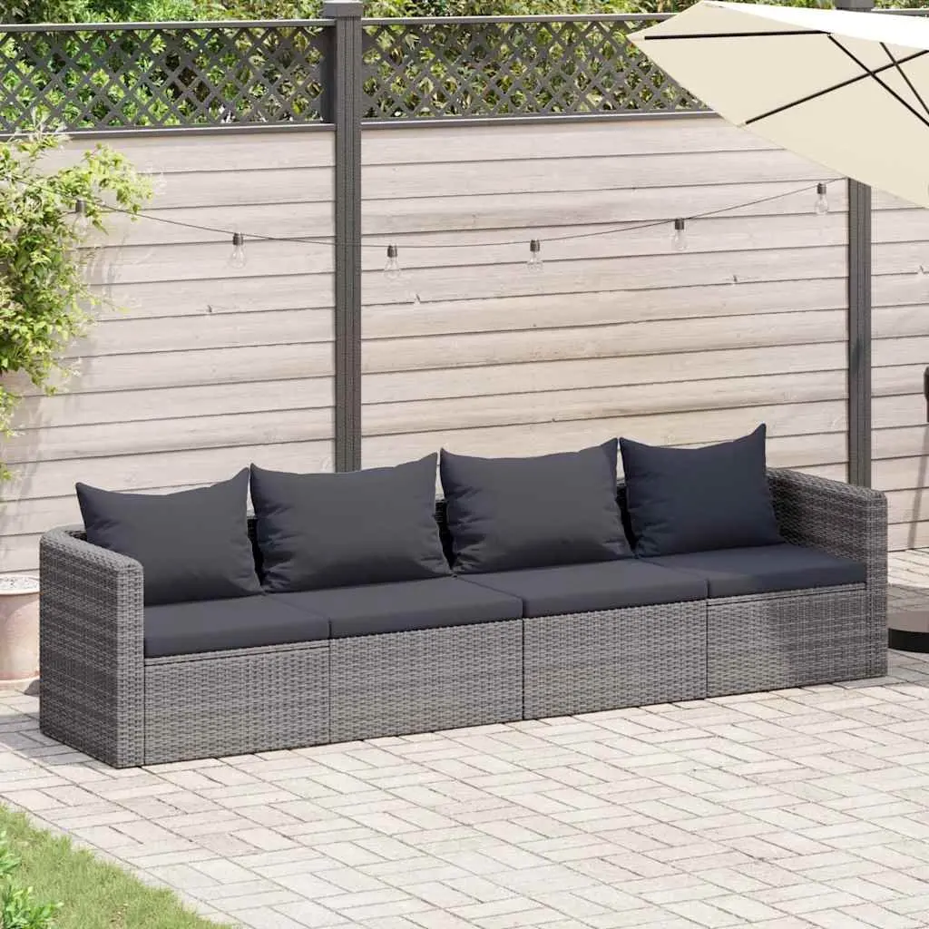Grey Rattan Outdoor Sofa Set 4 Piece Weather Resistant Patio Furniture with Cushions