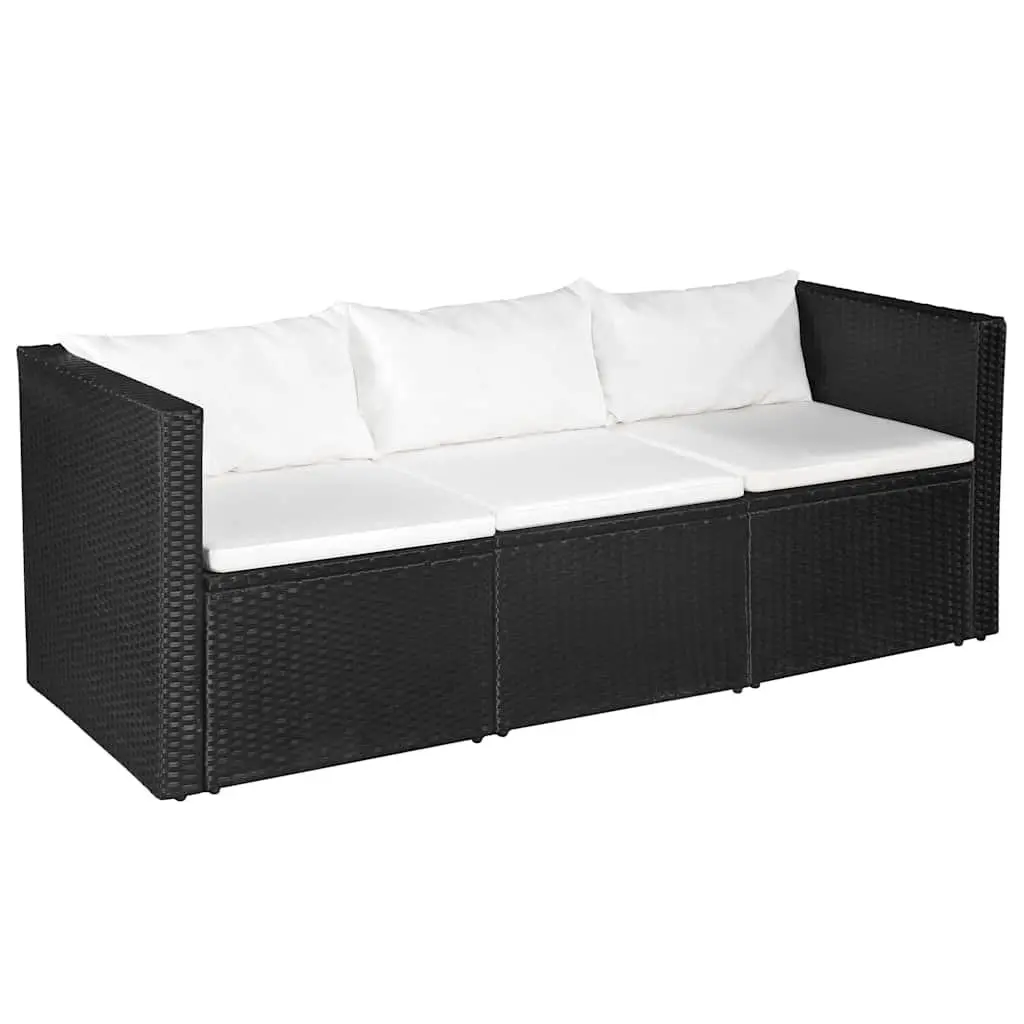 4 Piece Patio Lounge Set Black PE Rattan Sofa Armchair Coffee Table Ottoman