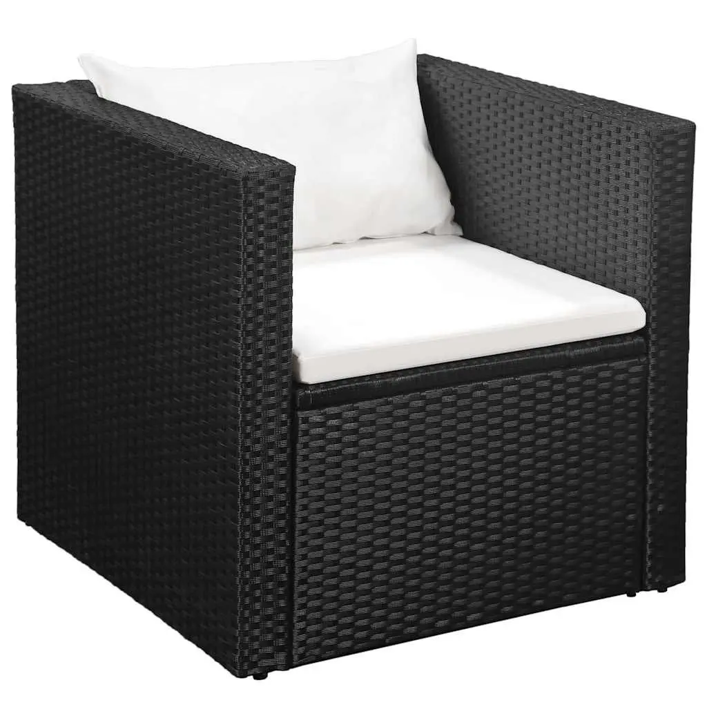 4 Piece Patio Lounge Set Black PE Rattan Sofa Armchair Coffee Table Ottoman