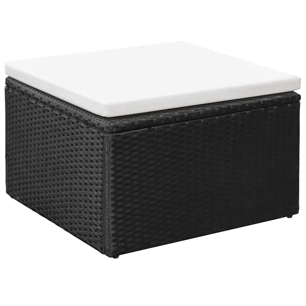 4 Piece Patio Lounge Set Black PE Rattan Sofa Armchair Coffee Table Ottoman