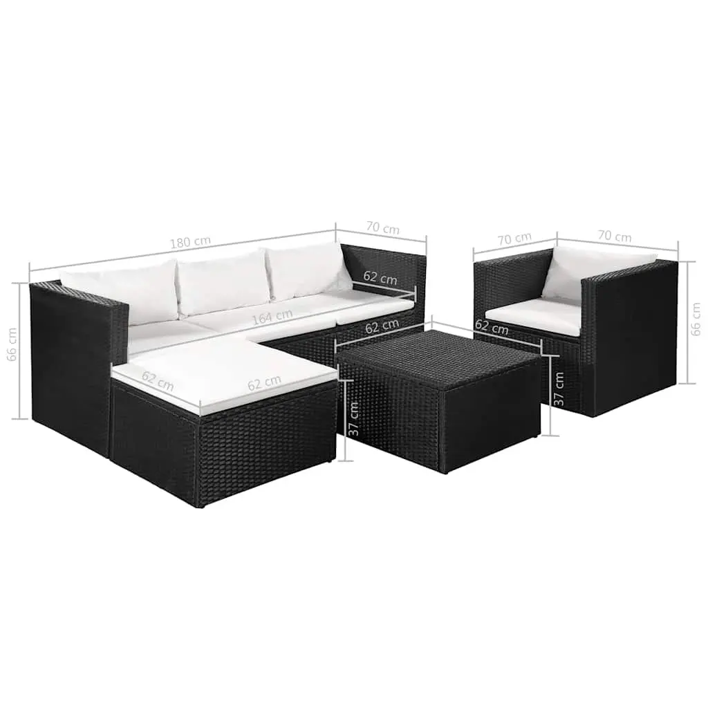4 Piece Patio Lounge Set Black PE Rattan Sofa Armchair Coffee Table Ottoman