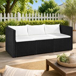 Comfortable Black PE Rattan 3 Seater Sofa for Your Patio