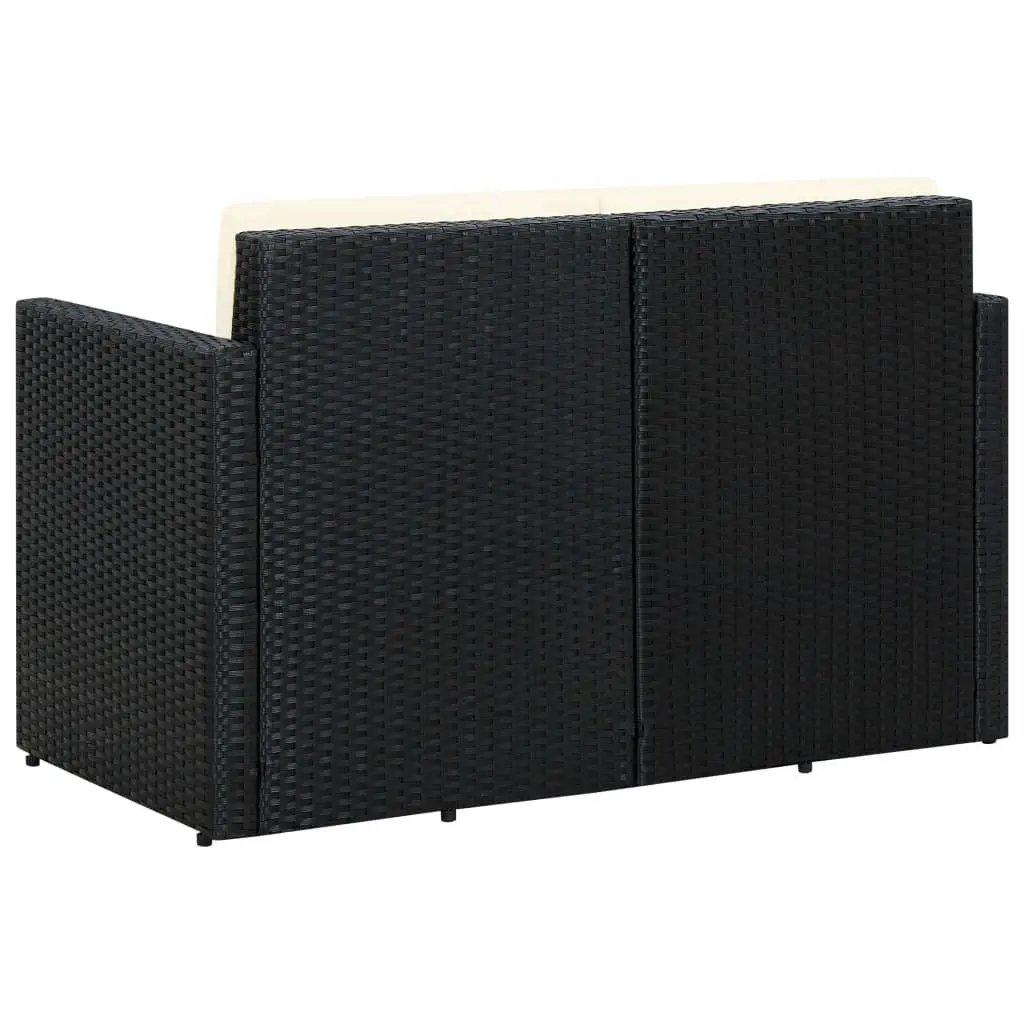 2 Seater Sofa Poly Rattan Black Outdoor Garden Patio Furniture