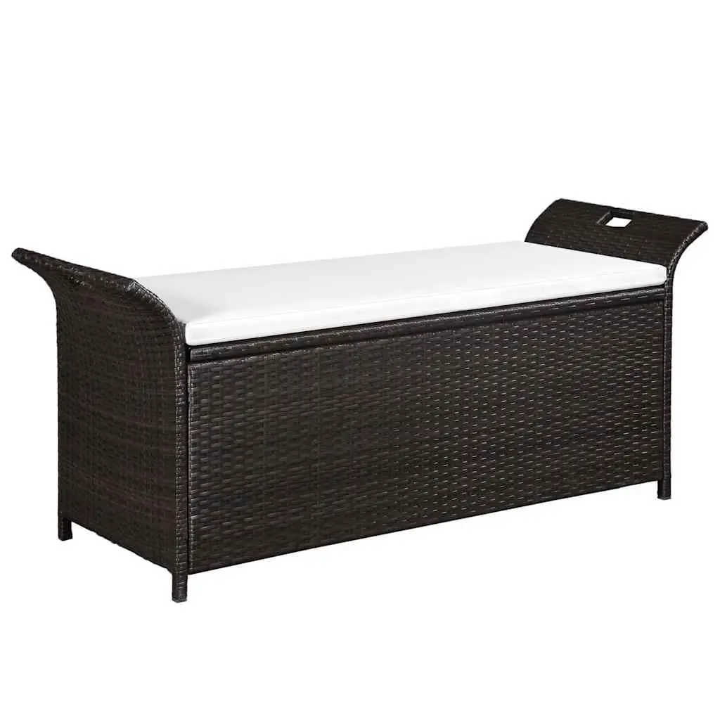 Garden Bench 138 cm PE Rattan Outdoor Storage Seating Brown with Removable Cushion
