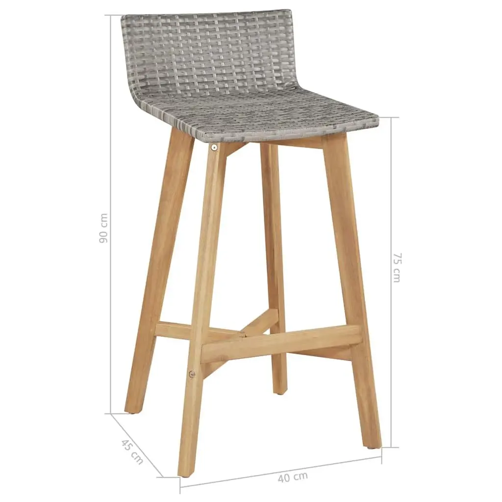 Outdoor Bar Stools PE Rattan Seat Solid Acacia Wood Frame 2 Piece Brown
