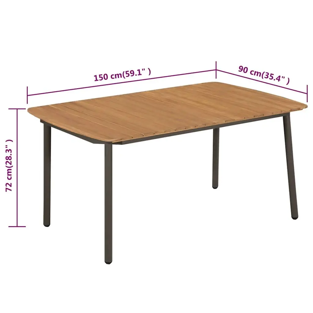 Outdoor Dining Table 150x90cm Garden Patio Furniture Slatted Wood Steel Frame