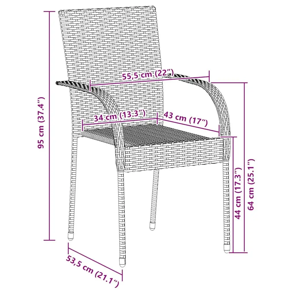 Outdoor Dining Chairs PE Rattan Stackable 2 pcs Brown