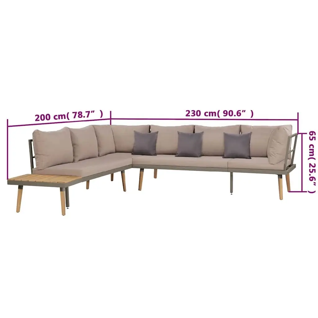 4 Piece Garden Lounge Set Solid Acacia Wood and Steel Frame Outdoor Sofa Brown