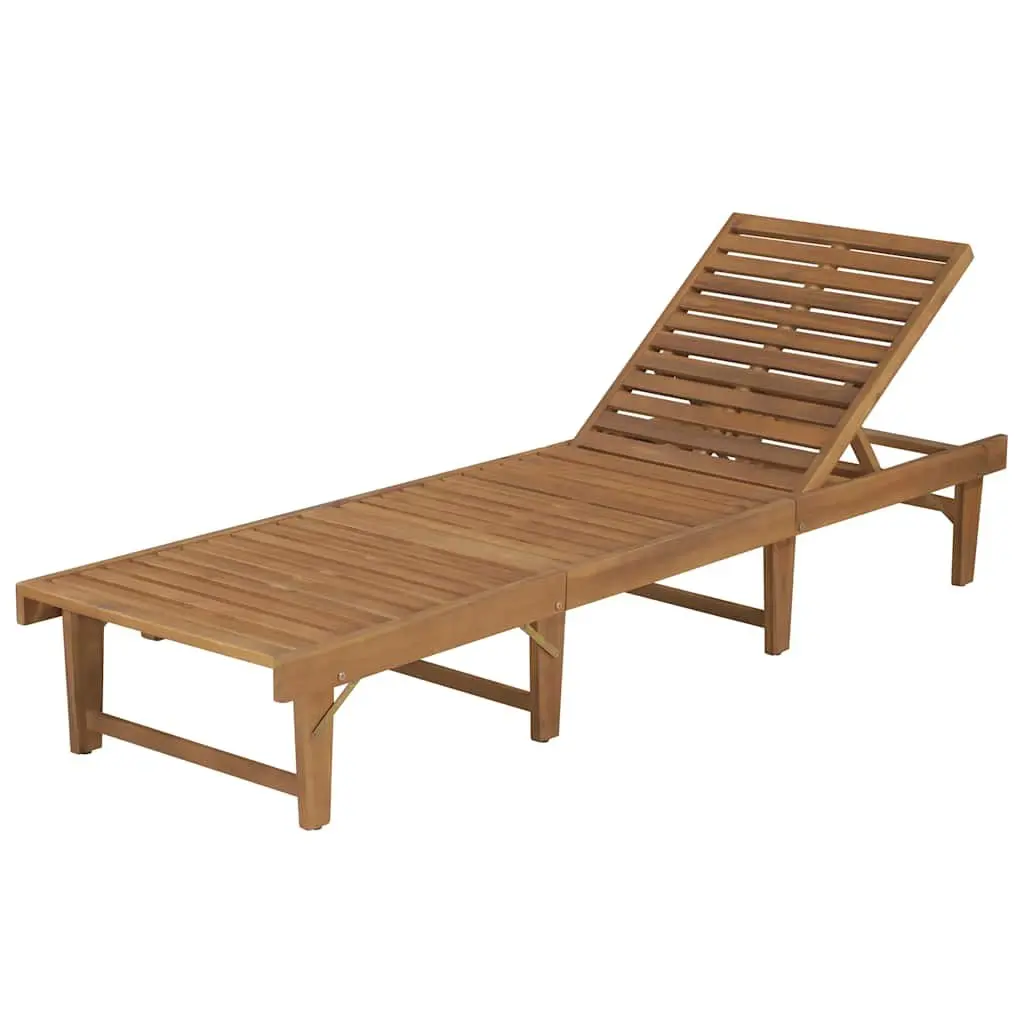 Folding Wooden Sun Lounger Adjustable Backrest Brown