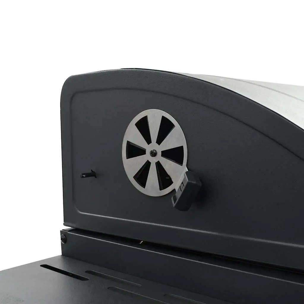 Charcoal BBQ Grill Powder-Coated Steel Black with Integrated Thermometer and Foldable Side Tables