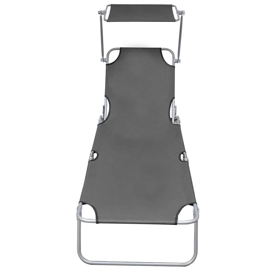 Folding Sun Lounger Powder-coated Steel Frame Adjustable Canopy Grey