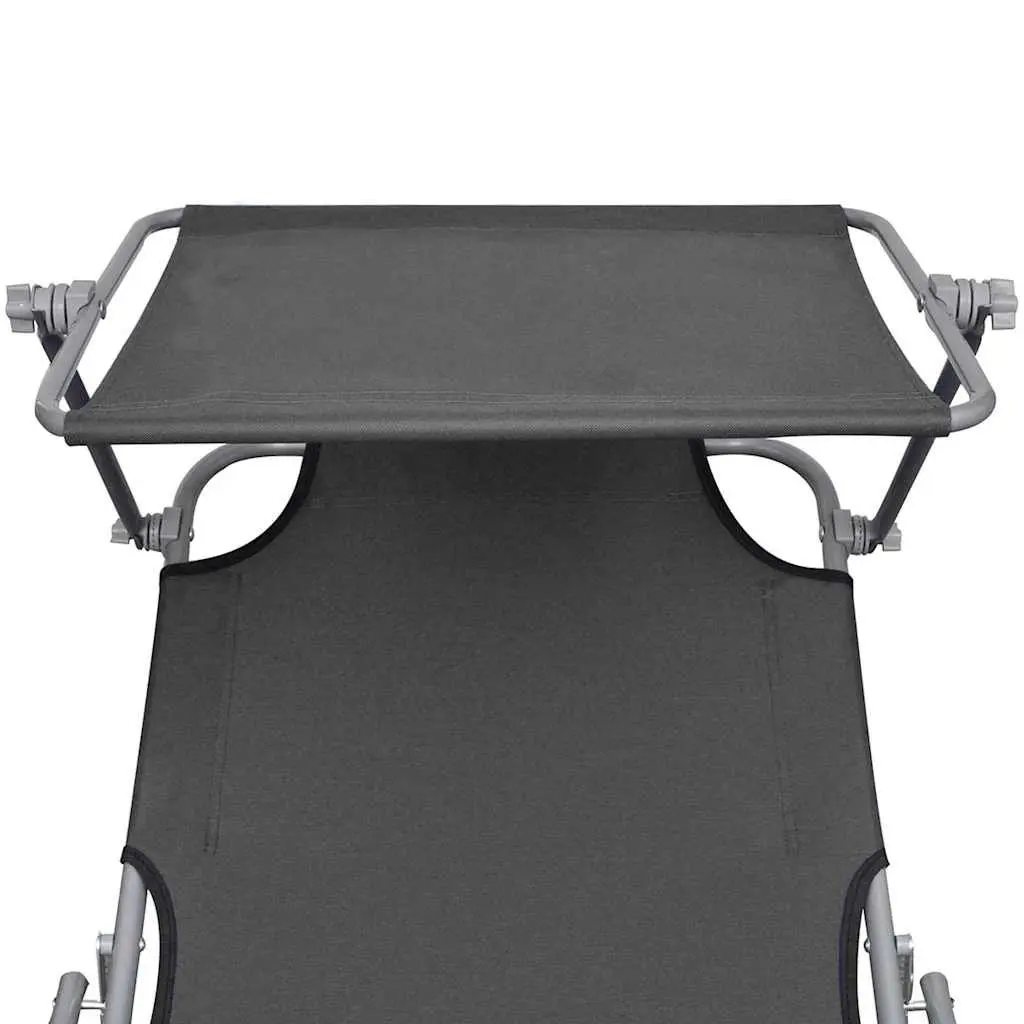 Folding Sun Lounger Powder-coated Steel Frame Adjustable Canopy Grey