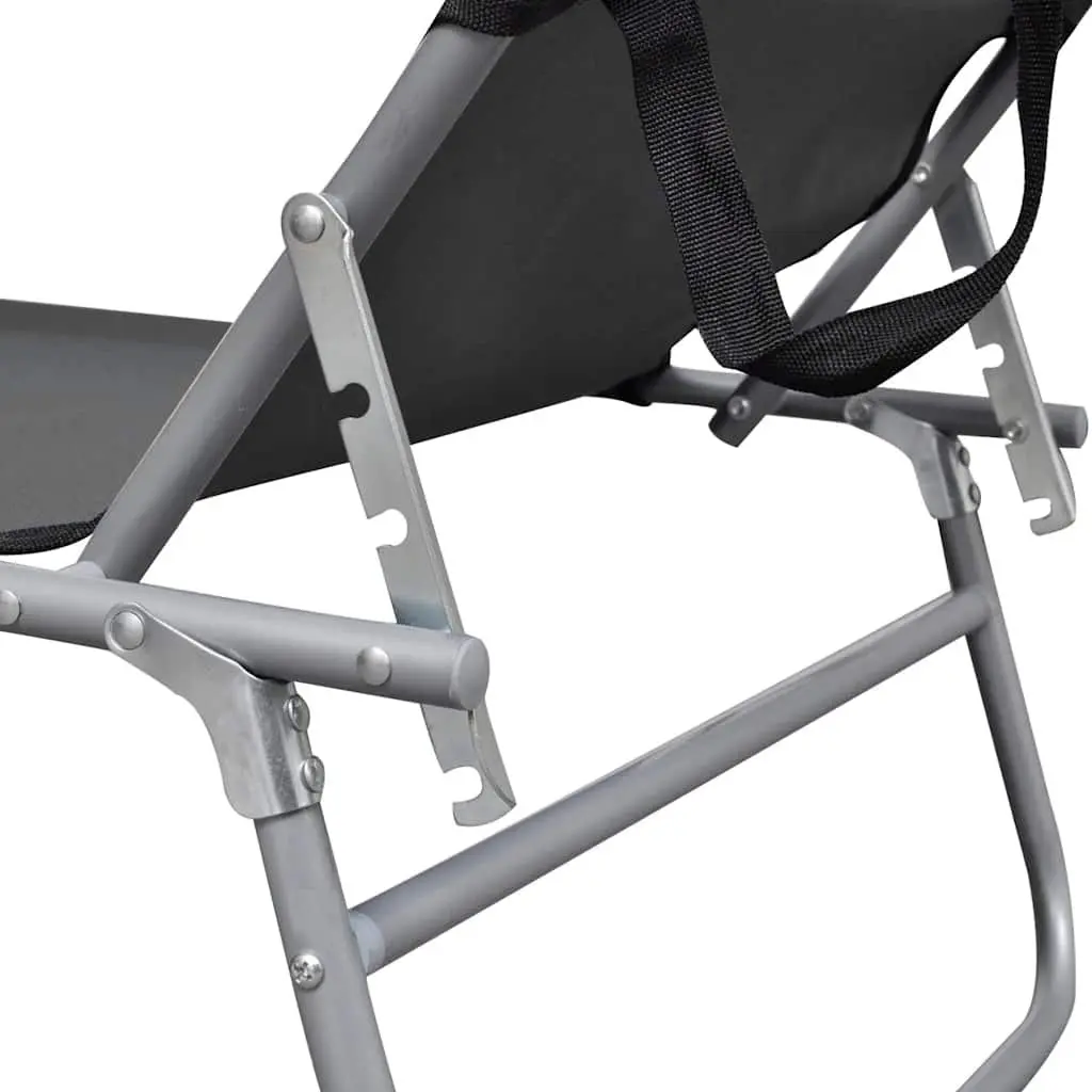 Folding Sun Lounger Powder-coated Steel Frame Adjustable Canopy Grey