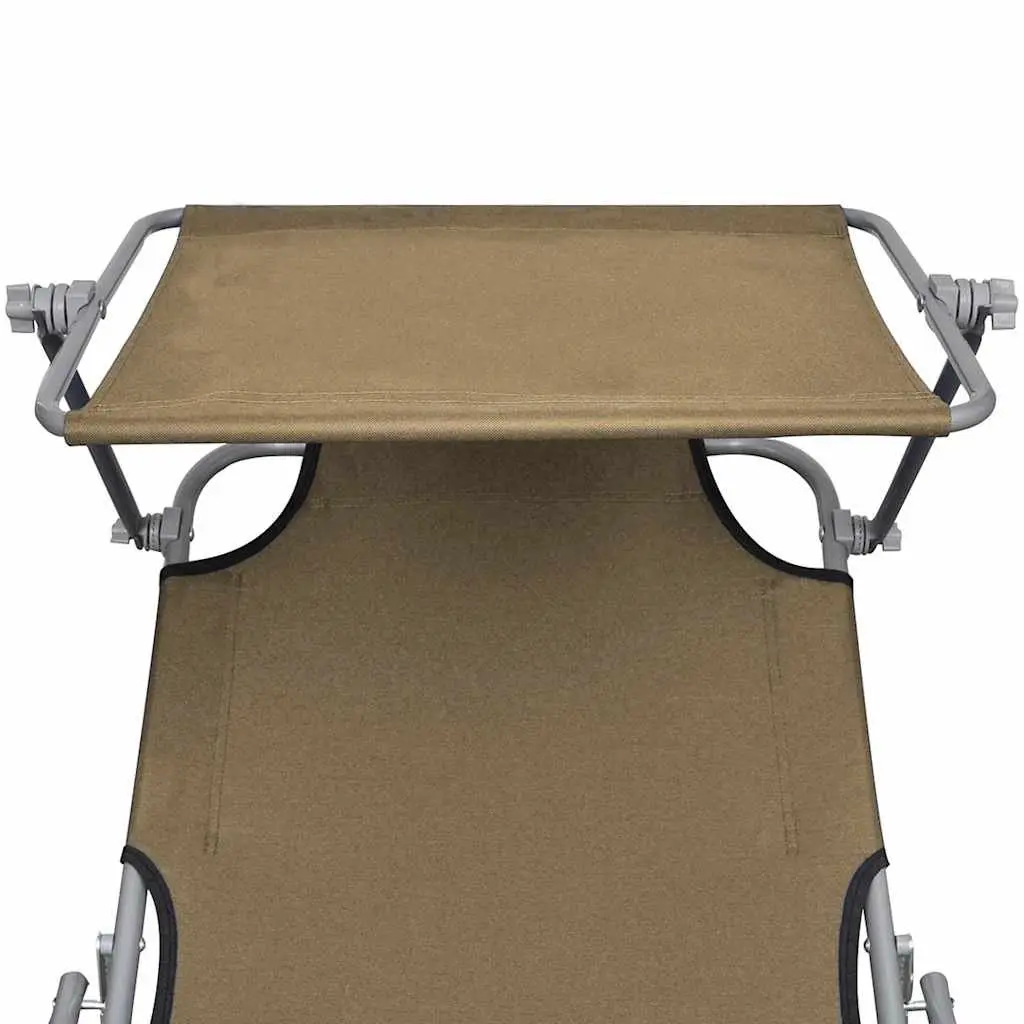 Sun Lounger Folding Chair Adjustable Backrest Canopy Garden Beach Taupe