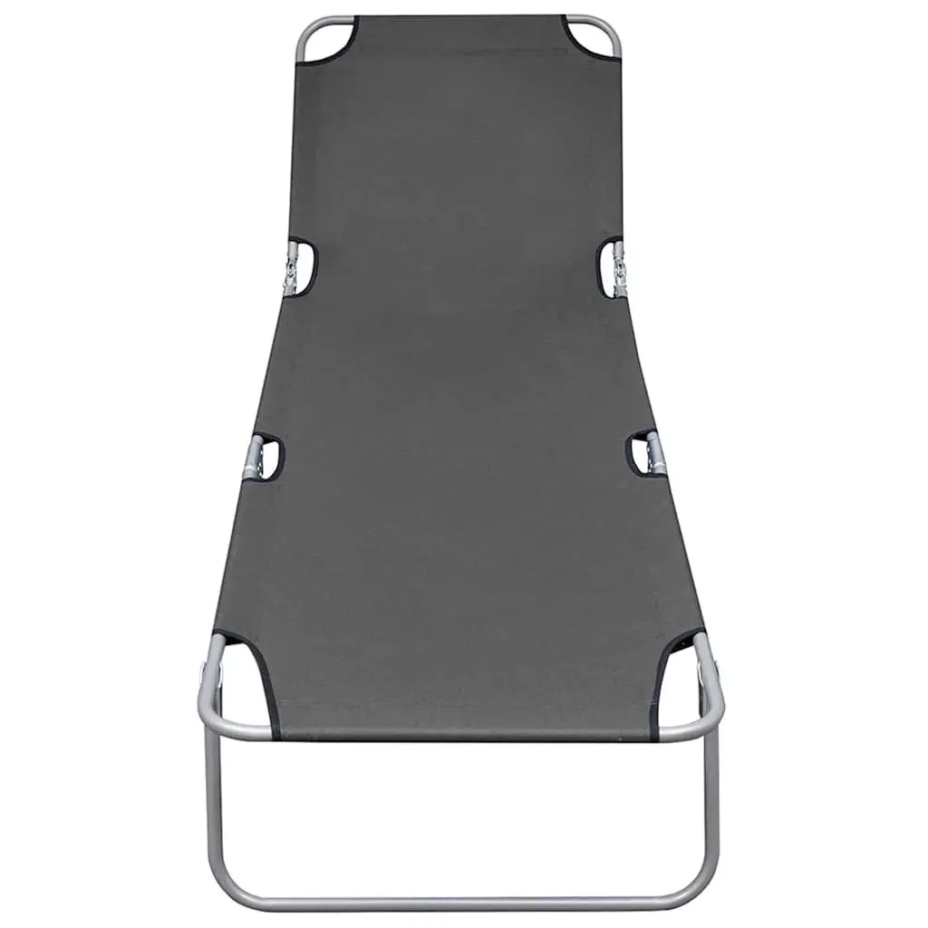 Foldable Sun Lounger Adjustable Backrest Grey Oxford Fabric Construction