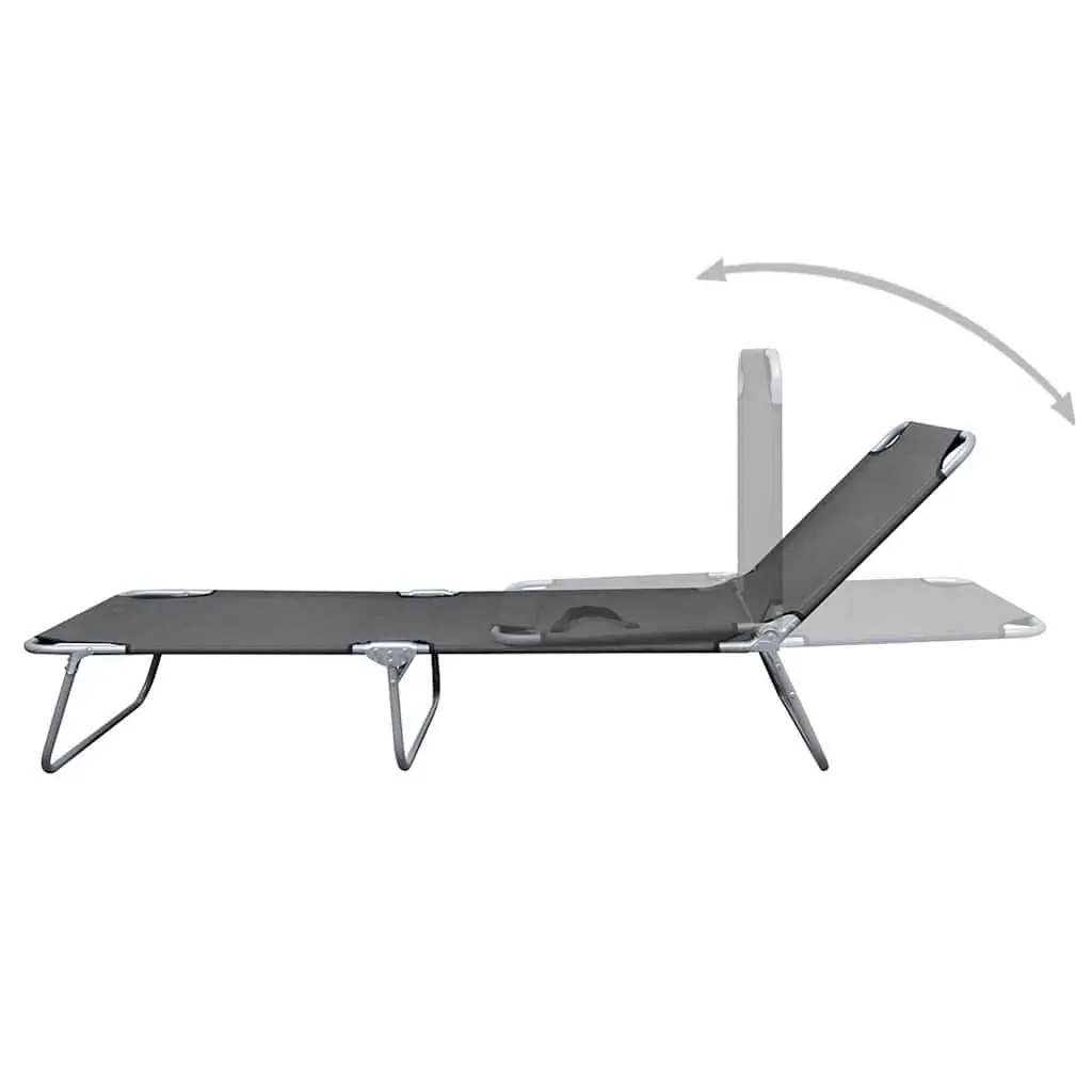 Foldable Sun Lounger Adjustable Backrest Grey Oxford Fabric Construction