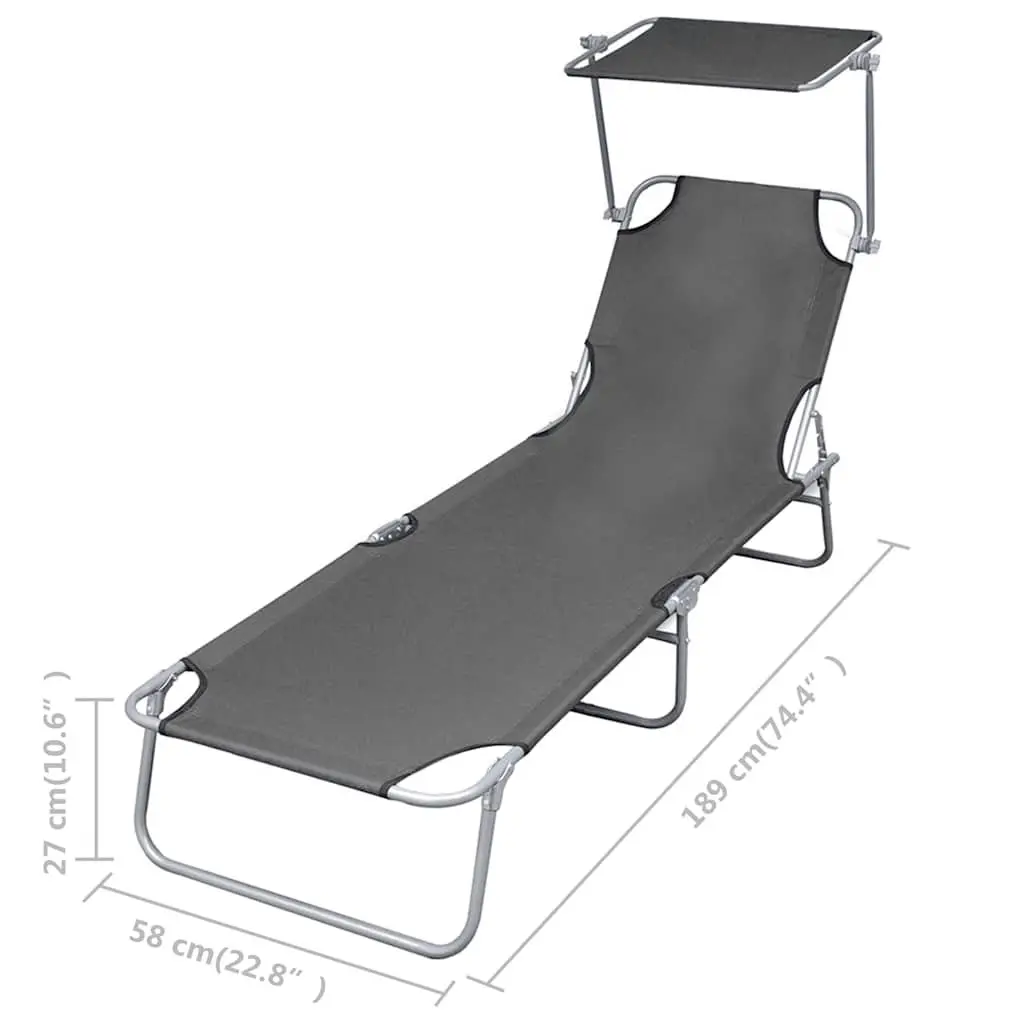Foldable Sun Lounger Adjustable Backrest Grey Oxford Fabric Construction