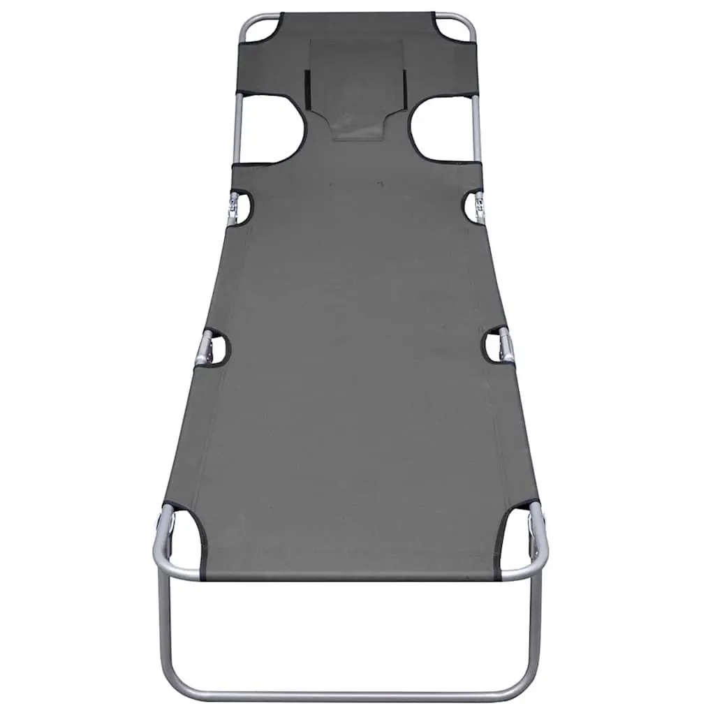 Foldable Sun Lounger Adjustable Backrest Head Cushion Powder-coated Steel Grey