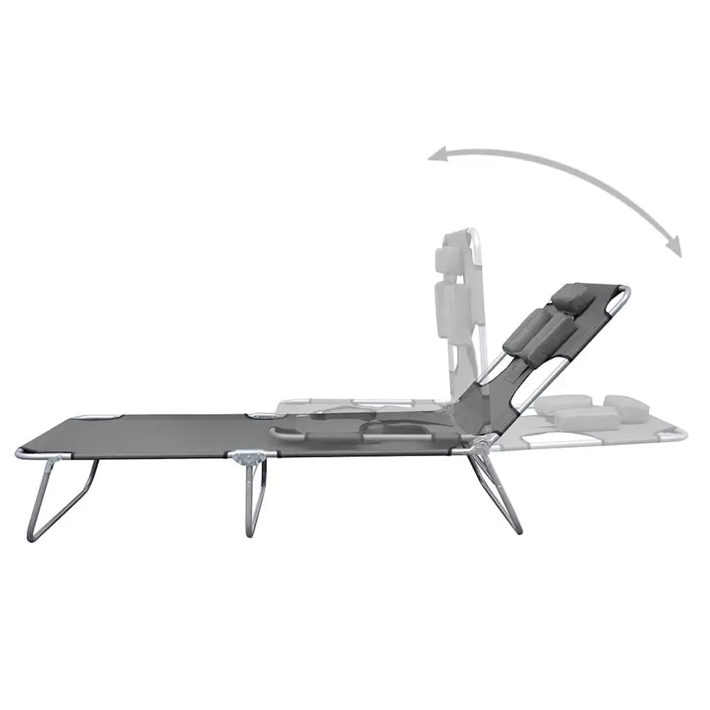Foldable Sun Lounger Adjustable Backrest Head Cushion Powder-coated Steel Grey
