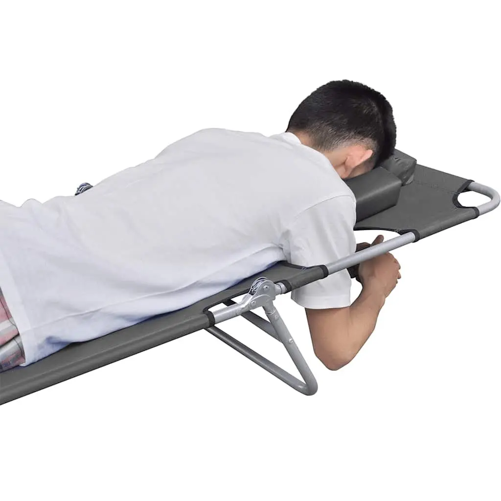 Foldable Sun Lounger Adjustable Backrest Head Cushion Powder-coated Steel Grey