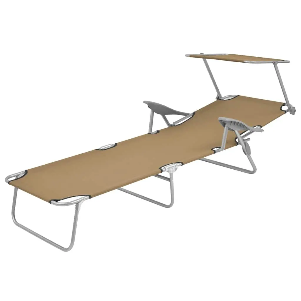 Folding Sun Lounger Powder-Coated Steel Adjustable Canopy Taupe