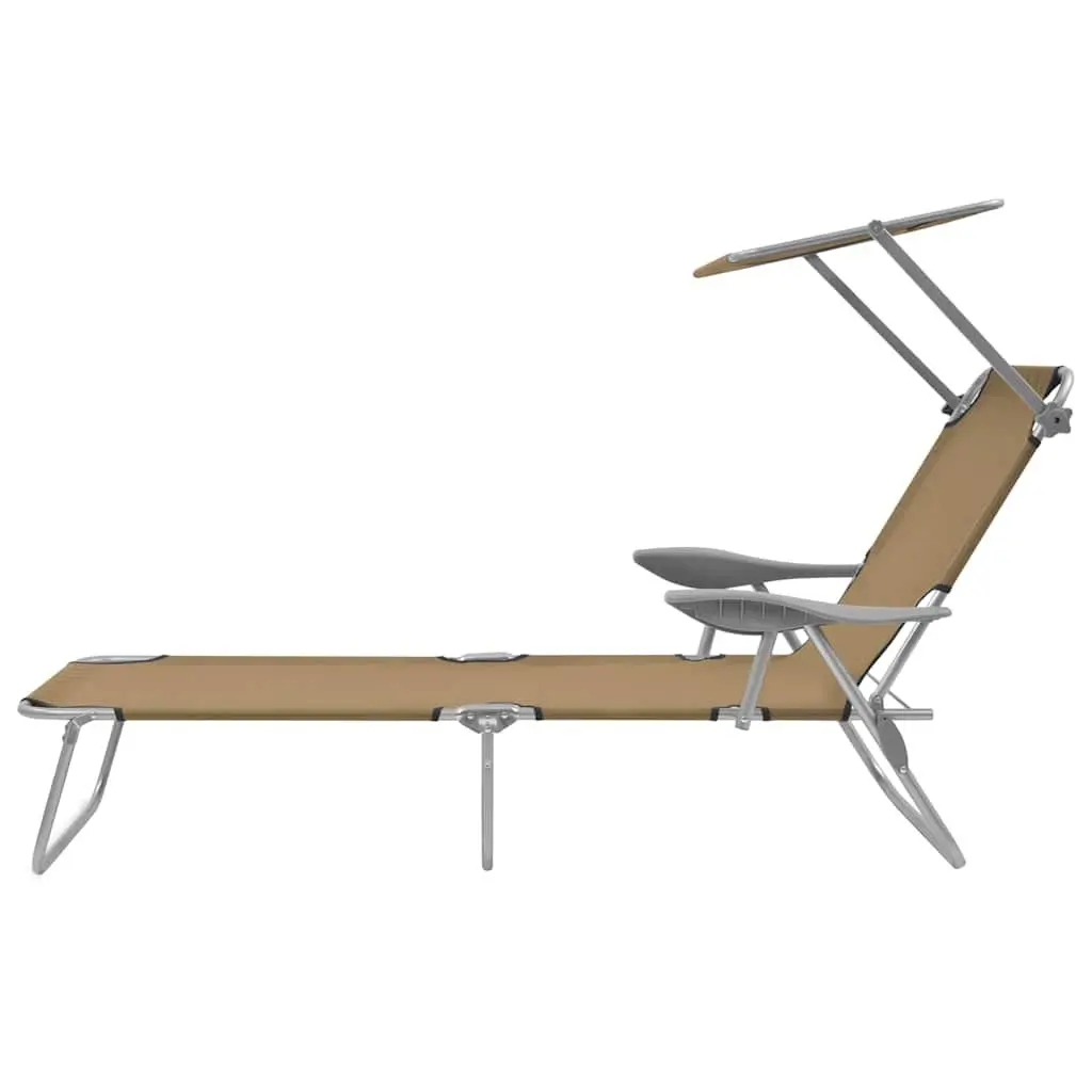 Folding Sun Lounger Powder-Coated Steel Adjustable Canopy Taupe