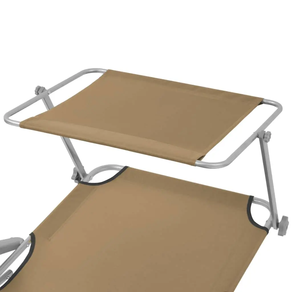 Folding Sun Lounger Powder-Coated Steel Adjustable Canopy Taupe
