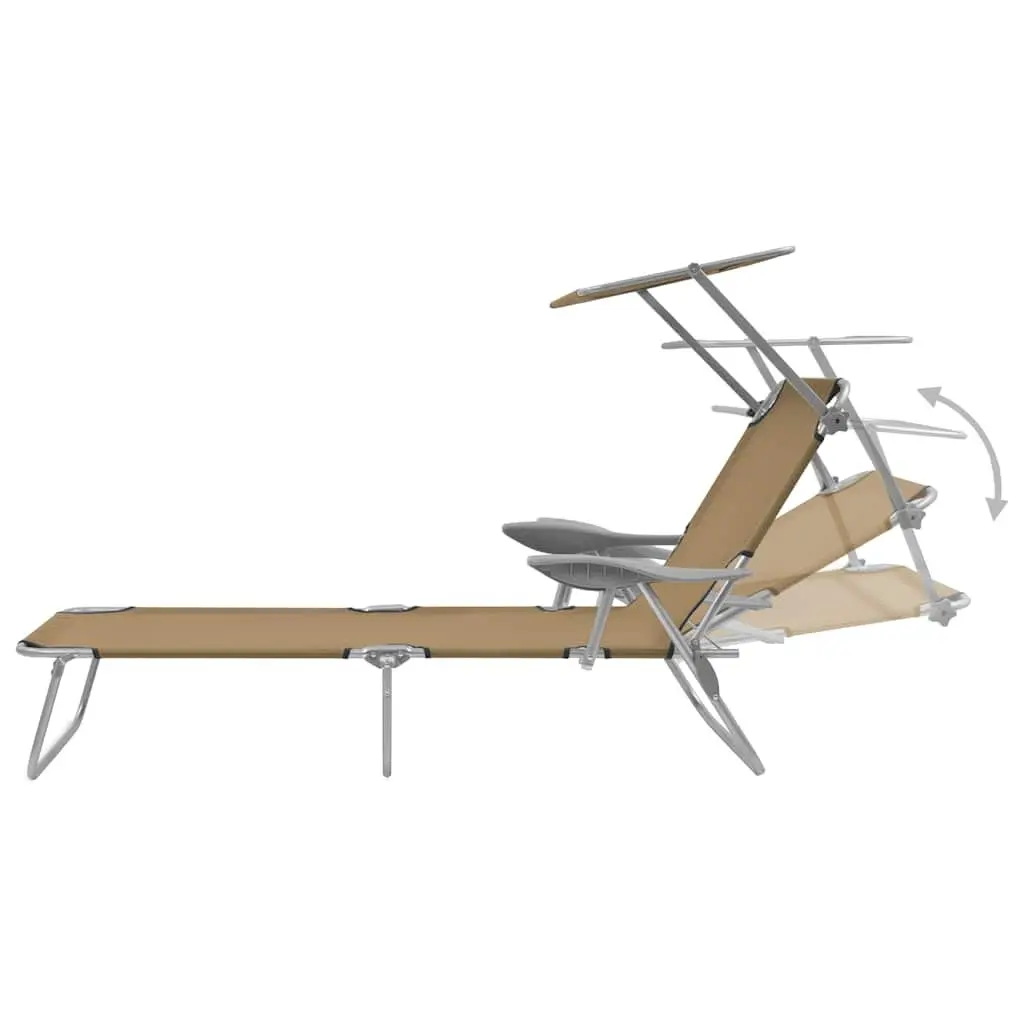 Folding Sun Lounger Powder-Coated Steel Adjustable Canopy Taupe