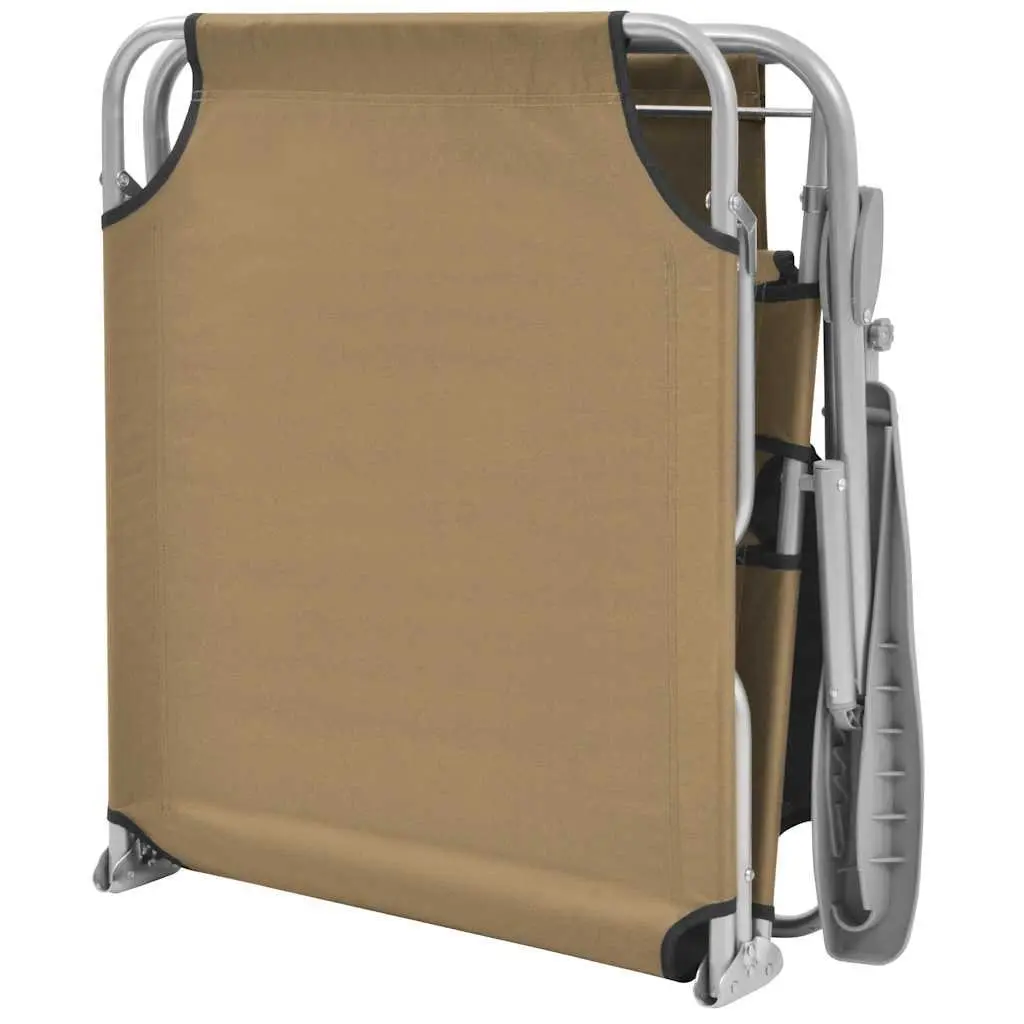 Folding Sun Lounger Powder-Coated Steel Adjustable Canopy Taupe