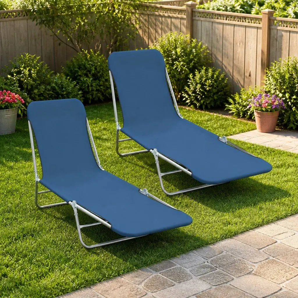 Foldable Sun Loungers Adjustable Backrest Oxford Fabric Blue 2 Piece