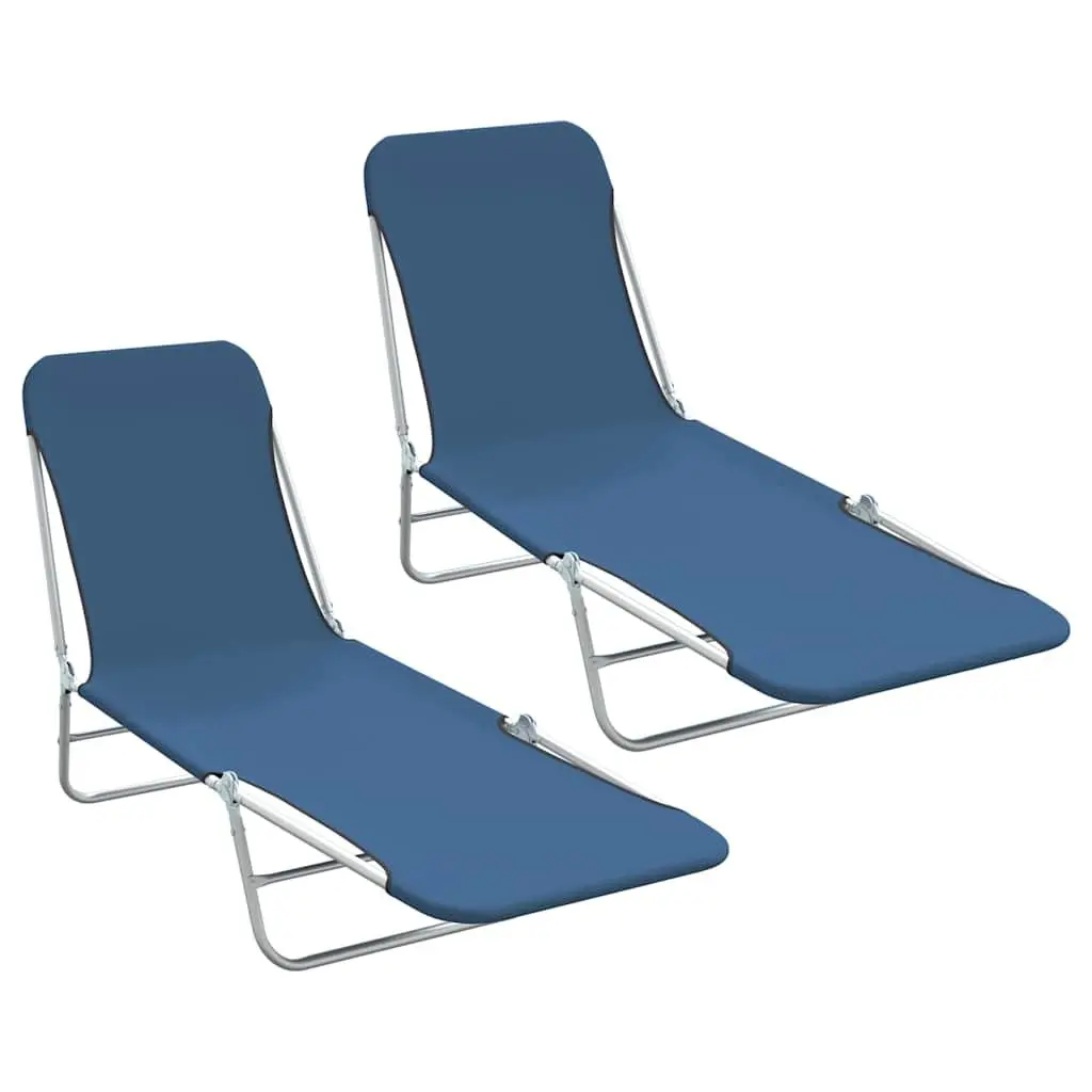 Foldable Sun Loungers Adjustable Backrest Oxford Fabric Blue 2 Piece