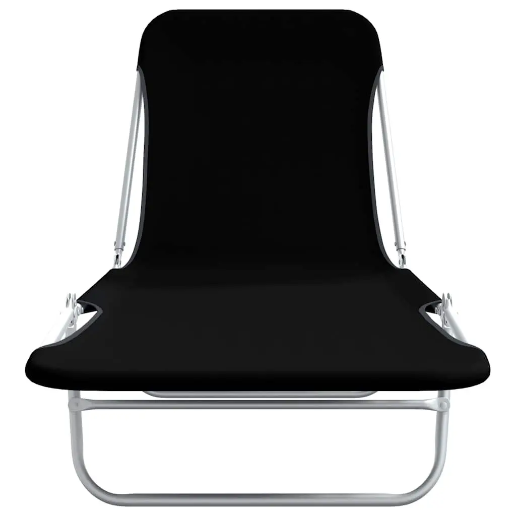 Folding Sun Loungers Adjustable Backrest 2 Pcs Steel Black