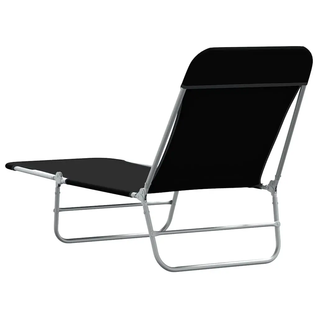 Folding Sun Loungers Adjustable Backrest 2 Pcs Steel Black